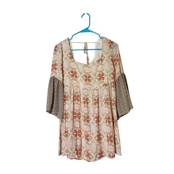 UMGEE Floral Tunic Bell Sleeve Floral Orange White Top Boho Peasant Medium - Picture 2 of 7